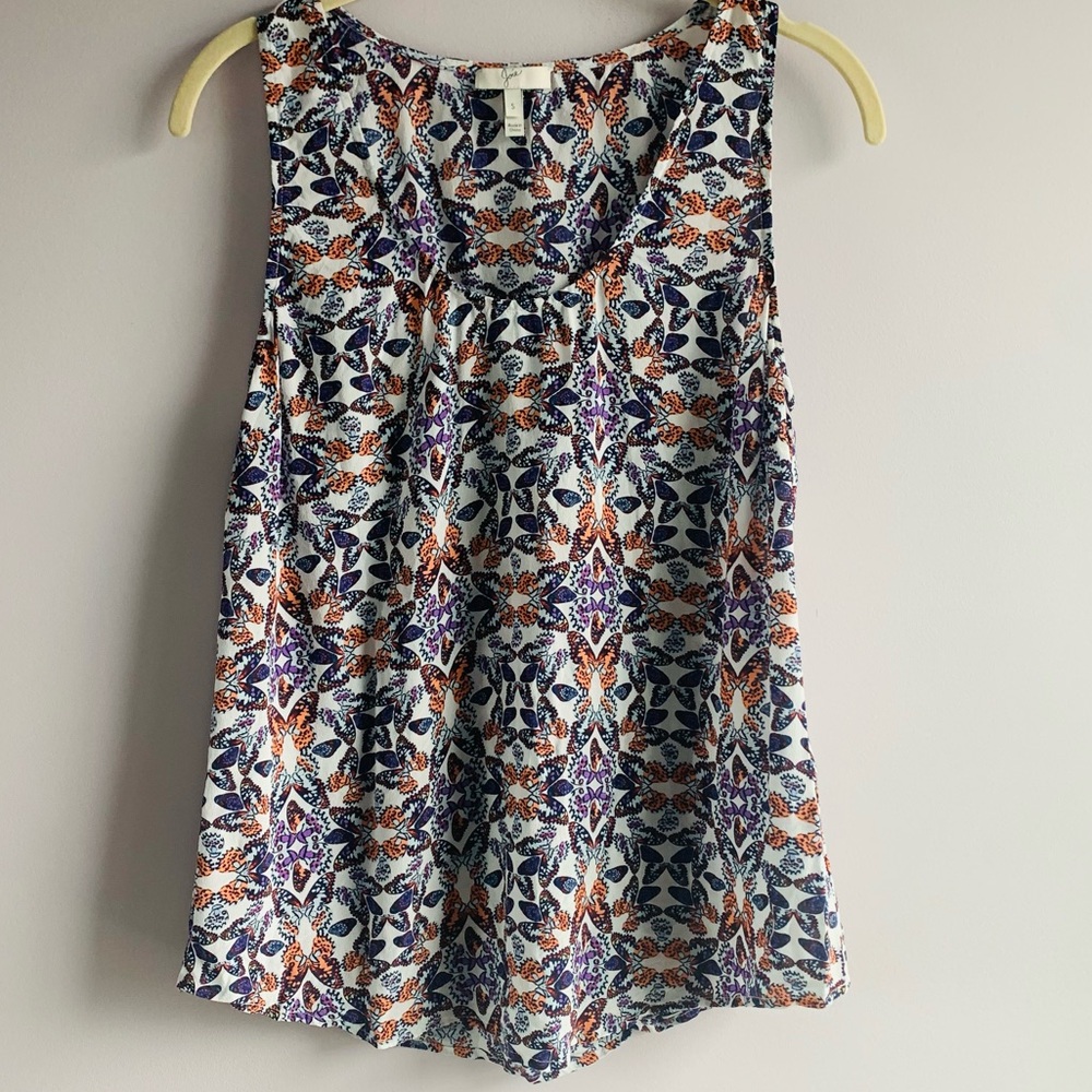 Joie 100% Silk Sleeveless Top White Purple Butterflies Flowy Round Neck Small